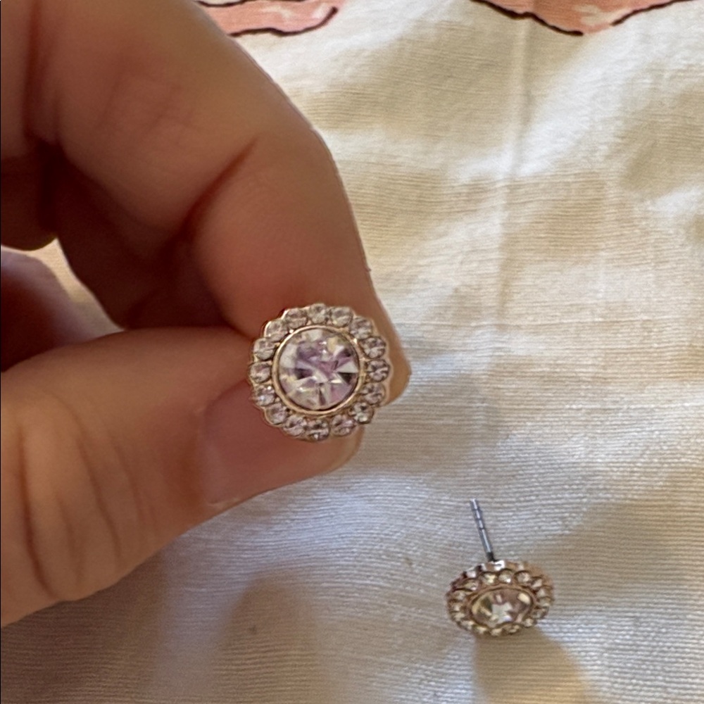 Crystal Ice and Rose Gold Halo Earrings by Touchstone Crystal…retired - Picture 2 of 3